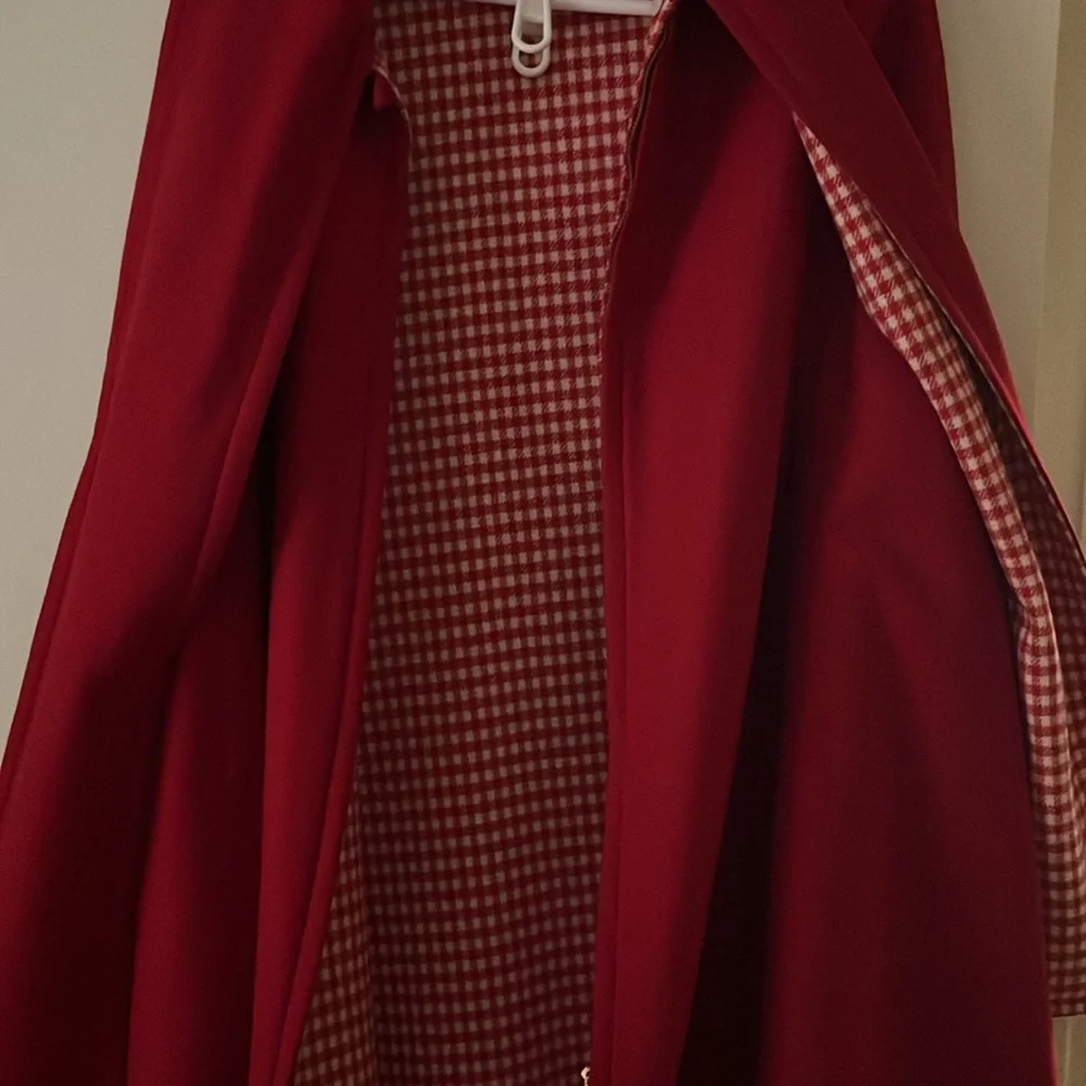 Bill Atkinson glen of Michigan wool red poncho jacket red and white checkered - Picture 4 of 5
